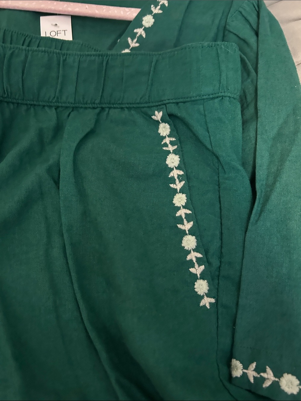 LOFT Emerald Green Embroidered Top - Picture 5 of 7
